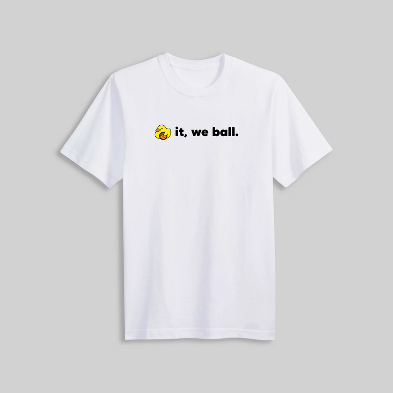 Duck It, We Ball tee — white